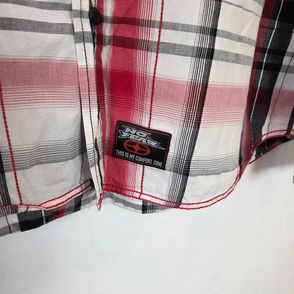 No Fear Men's Pearl Snap Button Up Shirt Western Rodeo 90s Country Red Plaid L